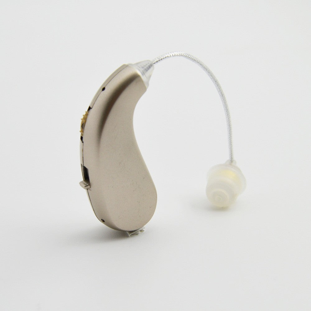 Aparat auditiv retroauricular BTE Reincarcabil, Flippy, Set 2 bucati Stinga Dreapta, Standard European, Aparat auditiv Cu incarcator, Aparat pentru Auz, 12 x 8.5 x 4 cm, 89 g, Auriu