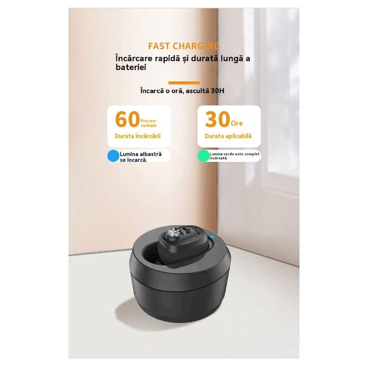 Aparat Auditiv Intraauricular In-Ear, Amplificator de sunet pentru Auz, Minuscul Design Nou, 14 x 10 x 3.8 cm, 116 gr, Negru