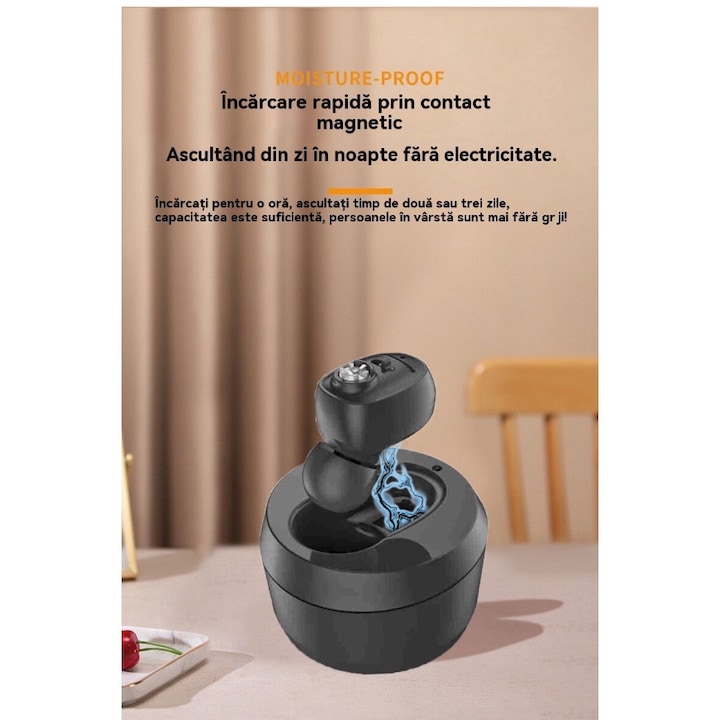 Aparat Auditiv Intraauricular In-Ear, Amplificator de sunet pentru Auz, Minuscul Design Nou, 14 x 10 x 3.8 cm, 116 gr, Negru