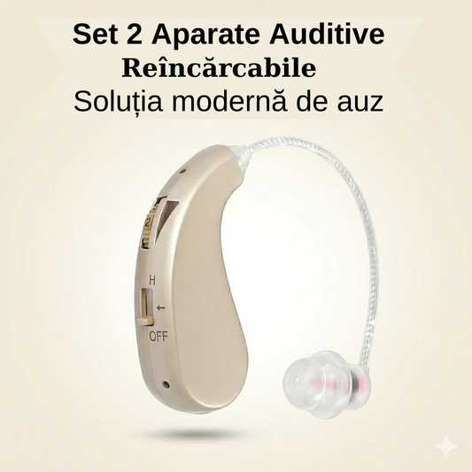 Set 2 Aparate Auditive Profesionale Reîncărcabile, Amplificare 110dB, Autonomie 48h, pentru Ambele Urechi
