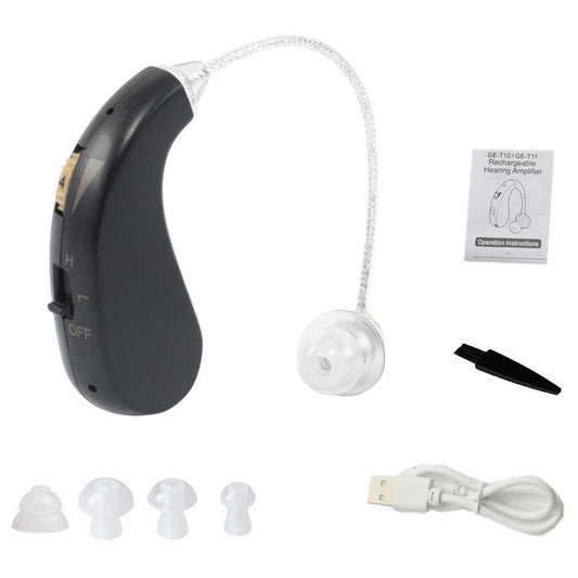 Aparat auditiv retroauricular BTE Reincarcabil, Flippy, Set 2 bucati Stinga Dreapta, Standard European, Aparat auditiv Cu incarcator, Aparat pentru Auz, 12 x 8.5 x 4 cm, 89 g, Negru