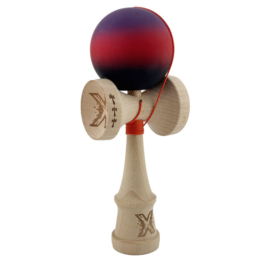 Kendama X Originala, Profesionala, Big Cups V2, Rubber Grip cu Cupe Mari, Rulment Metalic cu Ata 55 cm, Mov/Rosu/Negru