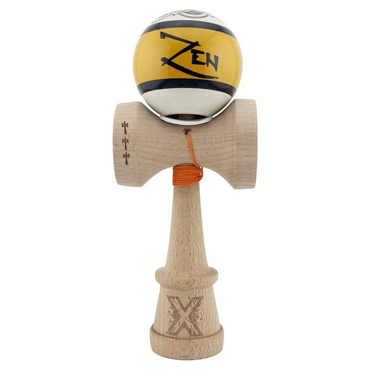 Kendama X Zen Series Originala, Profesionala, Cupe Mari KING SIZE V3, Super Sticky, Gaura in Baza, Rulment Metalic, din lemn 18 cm, Ata 62/65 cm, Auriu