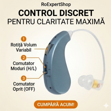 Set 2 Aparate Auditive Profesionale Reîncărcabile, Amplificare 110dB, Autonomie 48h, pentru Ambele Urechi
